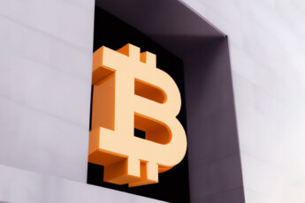 Bitcoin bank logo embedded in building