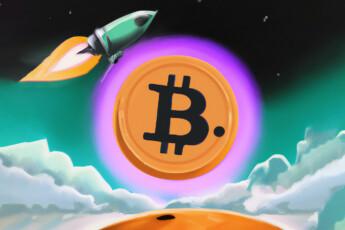 Bitcoin rocket flying into space